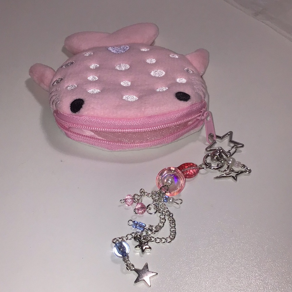 Pink whale coin purse with keychain NEW